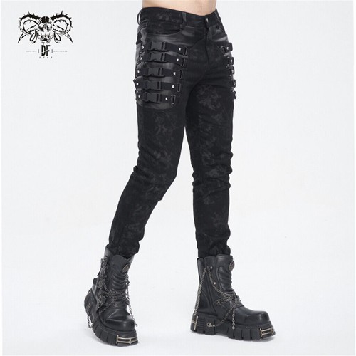 Devil Fashion Herren Schwarz Gothic Punk Multi-Schnallen Träger Hose Skinny Pants - Bild 5 von 18