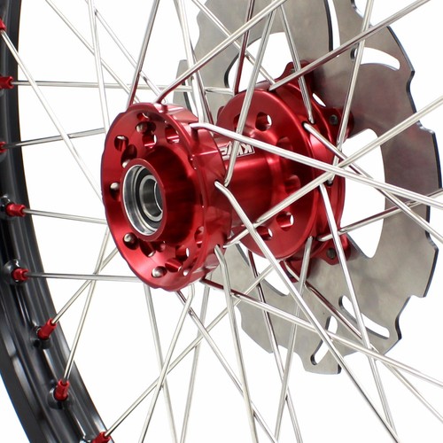 KKE 21/18'' Wheels Fit Honda XR400R 1996-2004 XR600R 1991-2000 Silver Spoke Red - Picture 6 of 12