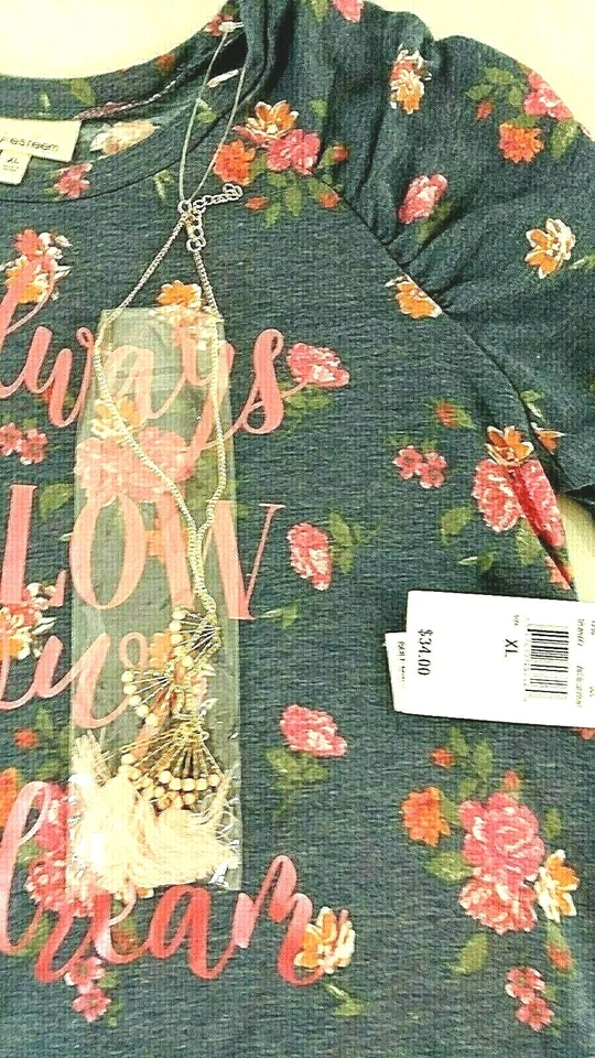 Blusa/top autoestima niñas XL gris con collar de flores, diadema con lazo NUEVO CON ETIQUETAS AA26 Foto 4 de 4
