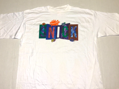 Rare! Vintage 1990s Snick Saturday Night Nickelodeon Show Lineup T-Shirt New! LG