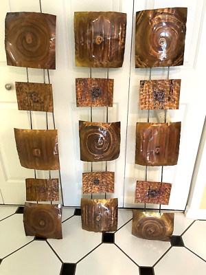 Curtis Jeré Postmodern 3 Panels Of Metal Copper Sculpture Squares Wall 50  signd