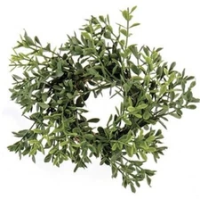 New England Boxwood Candle Ring Wreath - Faux 5” Farmhouse Decor