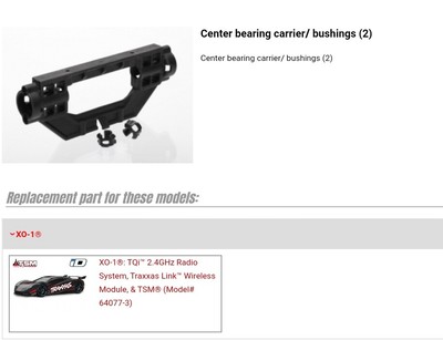 Traxxas 6457 Center Bearing Carrier For XO-1 - 2-Piece Replacement Part For RC Car Drivetrain
