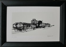 RENZO VESPIGNANI serigrafia il Treno 1980  21x14 firmata numerata  2/20