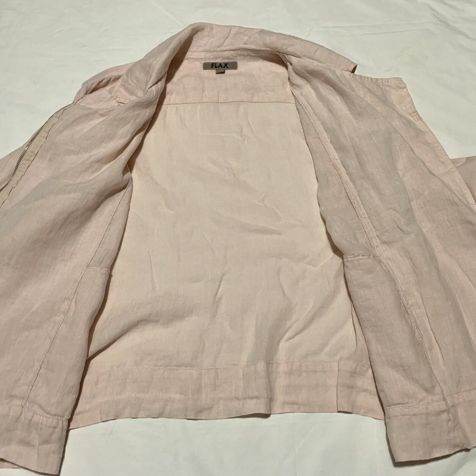 FLAX Moto Jacket Womens Large Pink Linen Lagenlook Collared Full Zip Knit - Image 4 of 4
