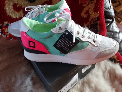 D. A. T. E. Damen Echtleder Schuhe Sneaker Gr. EU 41  UK 7  Weiß Grün Pink neu
