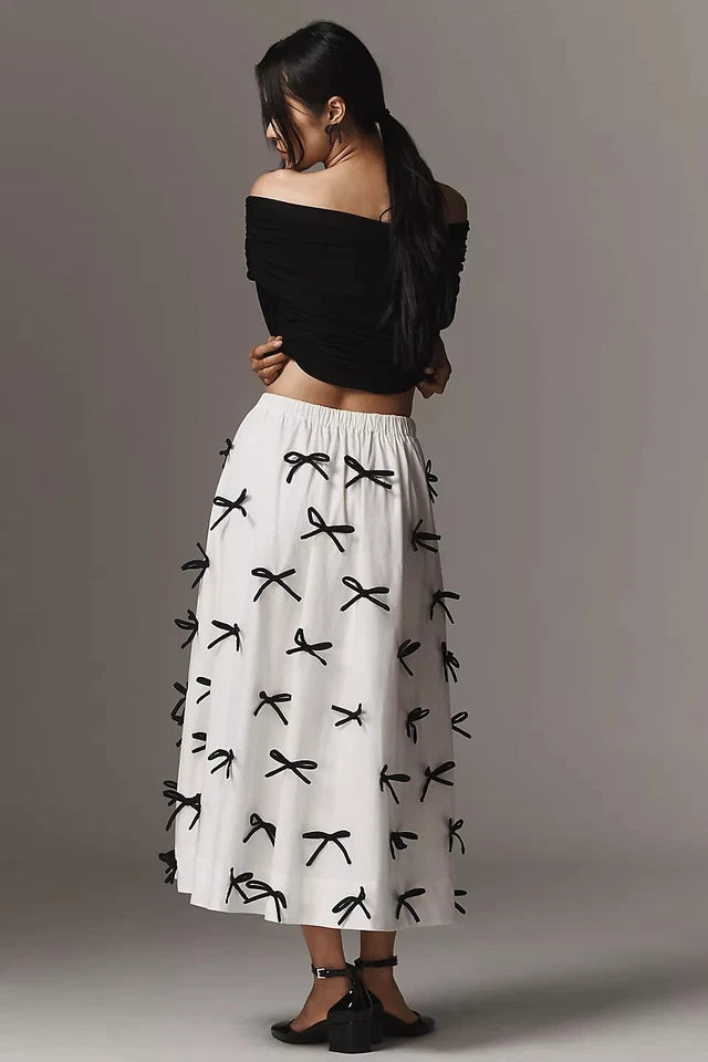 Falda Midi Anthropologie Maeve 3D Arcos Blanco y Negro Talla Pequeña Nueva con Etiquetas $168 Foto 4 de 4