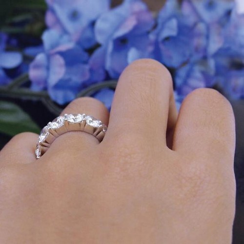 7 CT Round Moissanite Full Eternity Wedding Ring Band Real 925 Sterling Silver - Picture 4 of 6