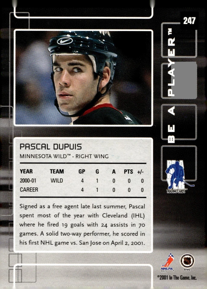 Pascal Dupuis - Signed 2001-02 In The Game Be A Player Memorabilia Card #247 - Image 2 of 2