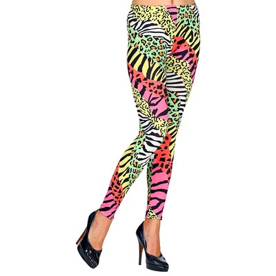 80er Jahre Damen-Leggings Animal Print Leggins Stretchhose Leo-Print Jeggins S-M