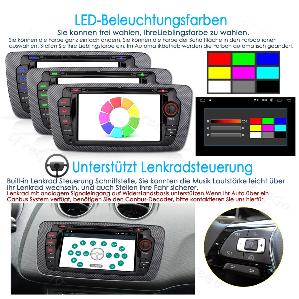 7" HD Android Autoradio für VW Seat Ibiza 6J (2009-2013) mit GPS, WLAN, DVD,2DIN - Bild 4 von 4