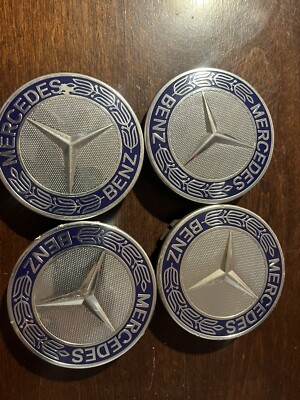 SET OF 4 Mercedes-Benz 75MM Classic Dark Blue Wheel Center Hub Caps AMG ...