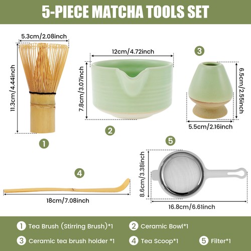 5Pcs Matcha Whisk Set with Ceramic Match Bowl Matcha Whisk Holder Bamboo⊇ - Picture 2 of 22