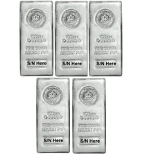 Lot of 5 - 2024 Royal Canada Mint RCM 100 oz .9999 Fine Silver Bar