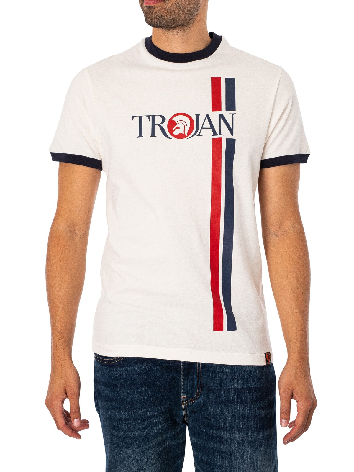Мужская футболка с логотипом Trojan в двойную полоску белая 6090₽