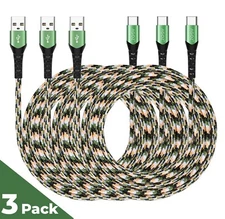 3 Pack Camo USB C - USB A Cable FAST Charger Cord for Motorola Moto, Pixel 9 8 7