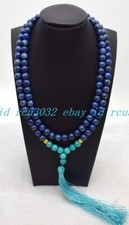 Blue lapis lazuli 108 Mala Bead Prayer Tassel Healing Beads Necklace Meditation