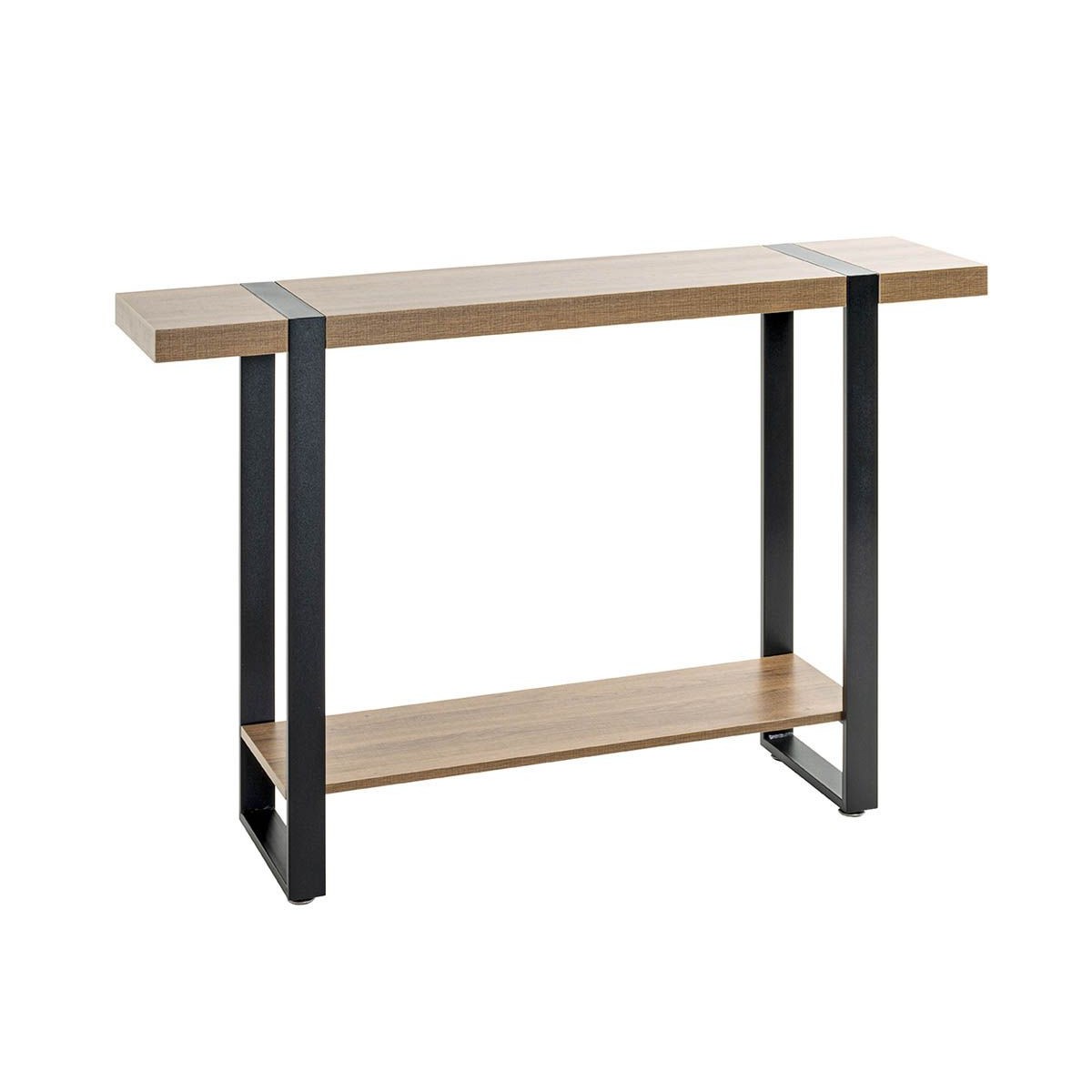 Console en chêne foncé Miranda de 120cm avec des pieds en métal noir pour entrée chic