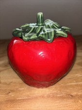 Vintage House of Webster Strawberry Cookie Jar Ceramic Canister USA Texas Lidded