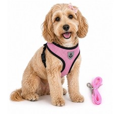 Dog Harness Leash Set For Small Medium Dogs Adjustable Pink Mesh Reflective NEW