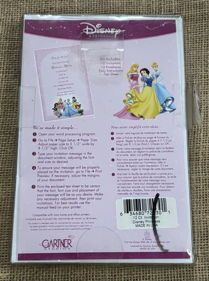 Vintage 2004 Gartner Disney Princess Printable Invitation Kit Pink USA Made - Image 3 of 4