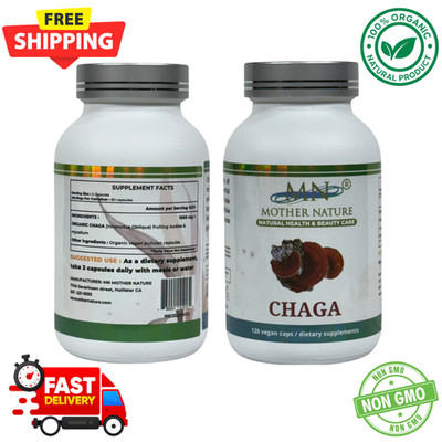 Organic Chaga Mushroom Supplement - 120 Vegan Capsule - Immune support