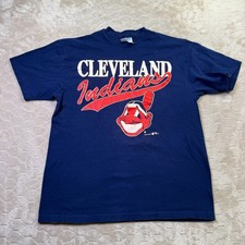VTG 90s Cleveland Indians MLB Chief Wahoo Shirt Sz Lg WORN FADED Single Stitch