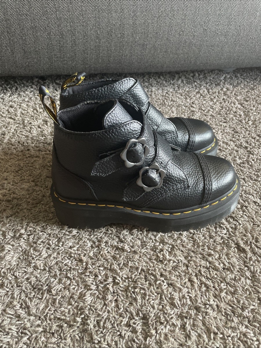 Dr Martens Devon Flower Buckle Women's Sz8 Black Leather Platform