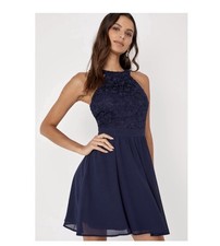 LULUS Size SMALL Navy Blue Lovers Game Lace Top Skater Dress New