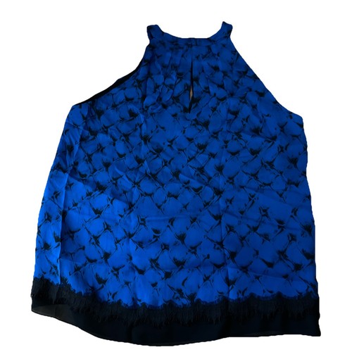 NWOT Diane Von Furstenberg Women's 4 Silk Blue Black Sleeveless Halter Top - Picture 4 of 7