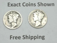1923-P-S Winged Liberty Mercury silver dime 2 coin year mint set Free Shipping