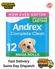 Andrex Complete Clean Toilet Tissue; 12 Mega Toilet Rolls =18 Standard Loo Rolls