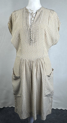 Anthropologie Lil Love Print Dress 6 Cream Black V-Neck Pockets Romantic