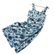 Emma & Michele Womens Floral Smocked Midi Dress Teal Coastal Large Cottage Boho