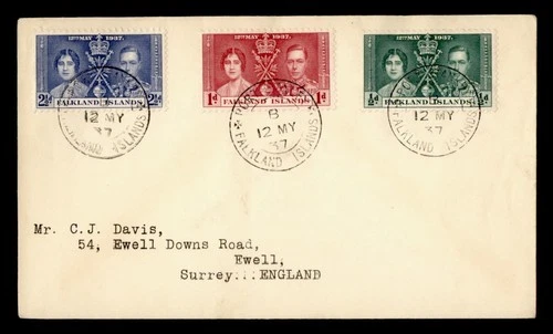 DR WHO 1937 FALKLAND ISLANDS FDC KGVI CORONATION COMBO M70764