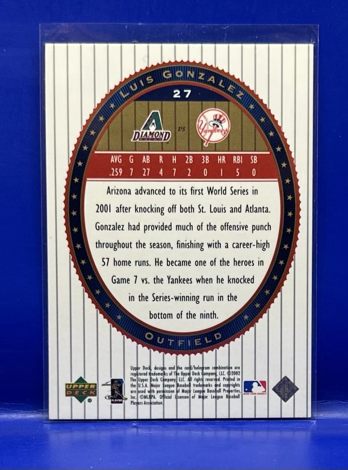 2002 Upper Deck World Series Heroes #27 Luis Gonzalez Arizona Diamondbacks - Image 2 of 2