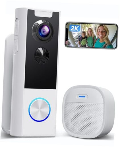Video Doorbell Camera Wireless with Chime, 2K Live View, Instant Alert, White-image