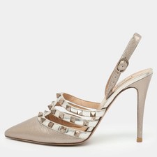Valentino Rockstud Size 37 SilverMetallic Beige Patent and Leather Pumps