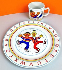 Sesame Street Vintage Plate And Mug Bert Ernie Porcelain Alphabet Kids Child