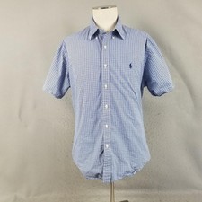Ralph Lauren Shirt Mens XL Blue White Gingham Check Button Down Short Sleeve