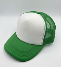 Plain Green  White Trucker Hat - Blank Mesh Back Snapback Cap