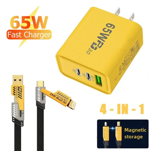 4-In-1 65W Fast Type C Wall Charger 65W Super Fast Cable For Cell Phone iPad US