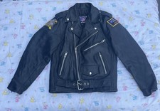 Childrens Kids Motorcycle Biker Leather Jacket W/ Patches Cool Edgy Hip Sz Lg
