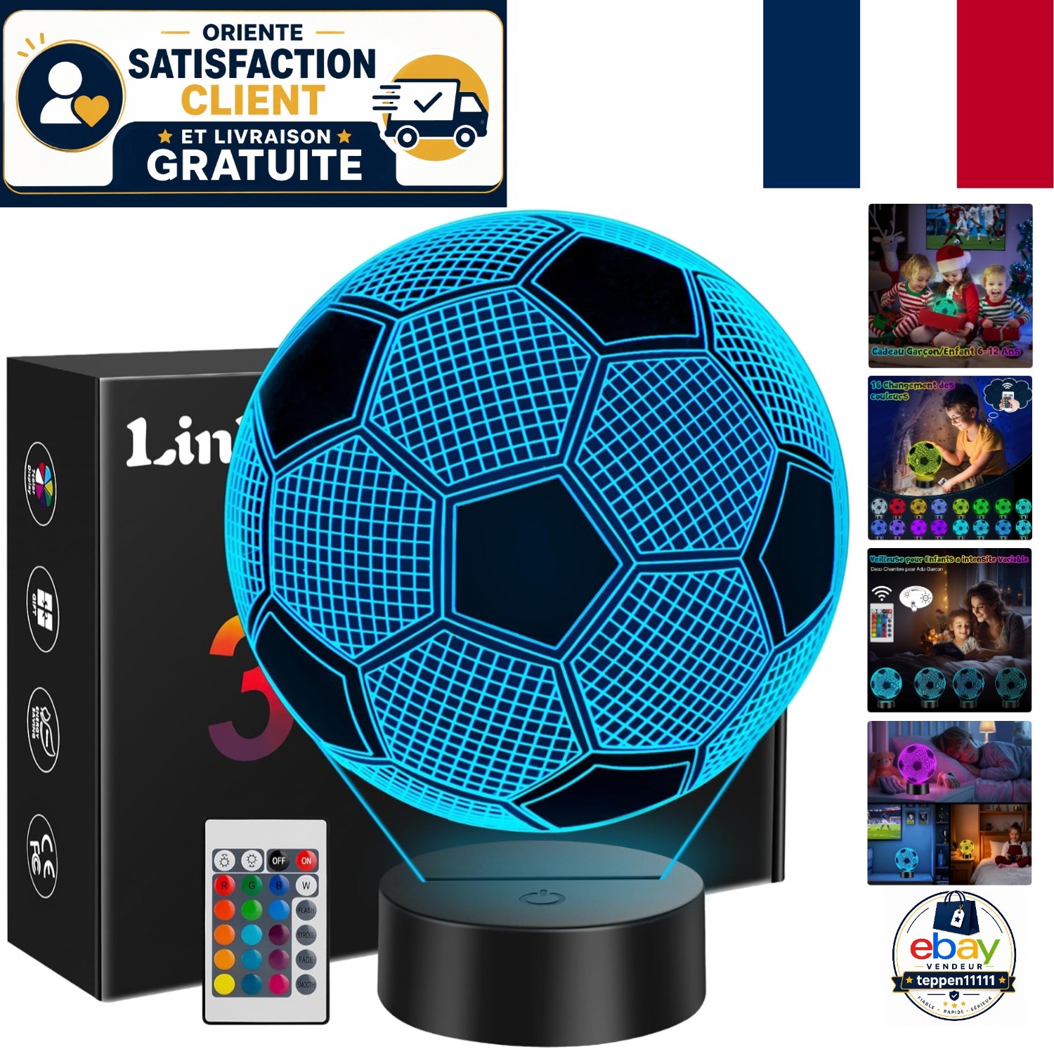 Veilleuse 3D Football Tactile et Télécommandée à Intensité Réglable