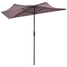 9Ft Half Round Umbrella Patio Bistro Wall Balcony Door Window Sun Shade Tan