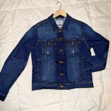 Goodfellow Mens Medium Denim Trucker Jean Jacket Dark Blue Stretch NWOT - product listing photo