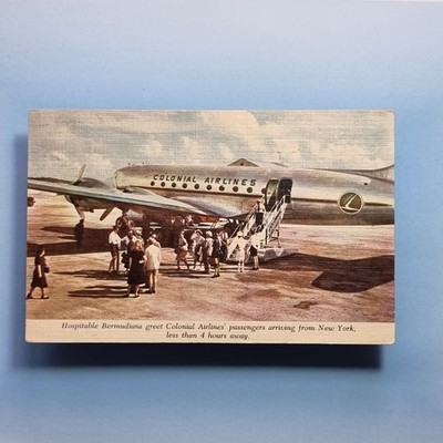 Commercial Aircraft Postcard 1953 Bermuda Airport Colonial Airlines