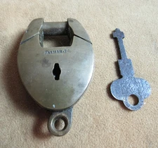Rare Antique Brass Crab padlock Star Works 1870 with Key Custer Period 1870s