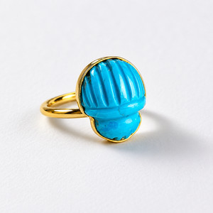 Authentic Solid 925 Sterling Silver Turquoise Beetle Gold Plated Ring Handmade Jewelry