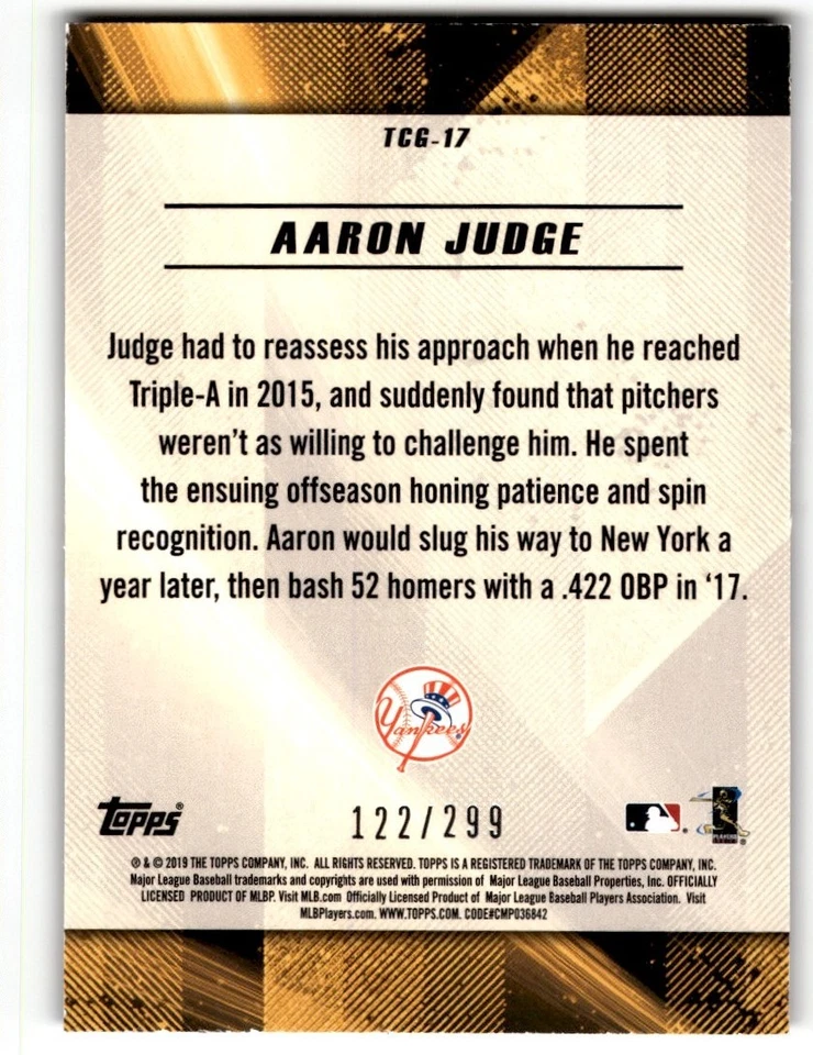 Aaron Judge 2019 Topps of the Class Greats Gold /299 #TCG-17 New York Yankees - Image 2 of 2